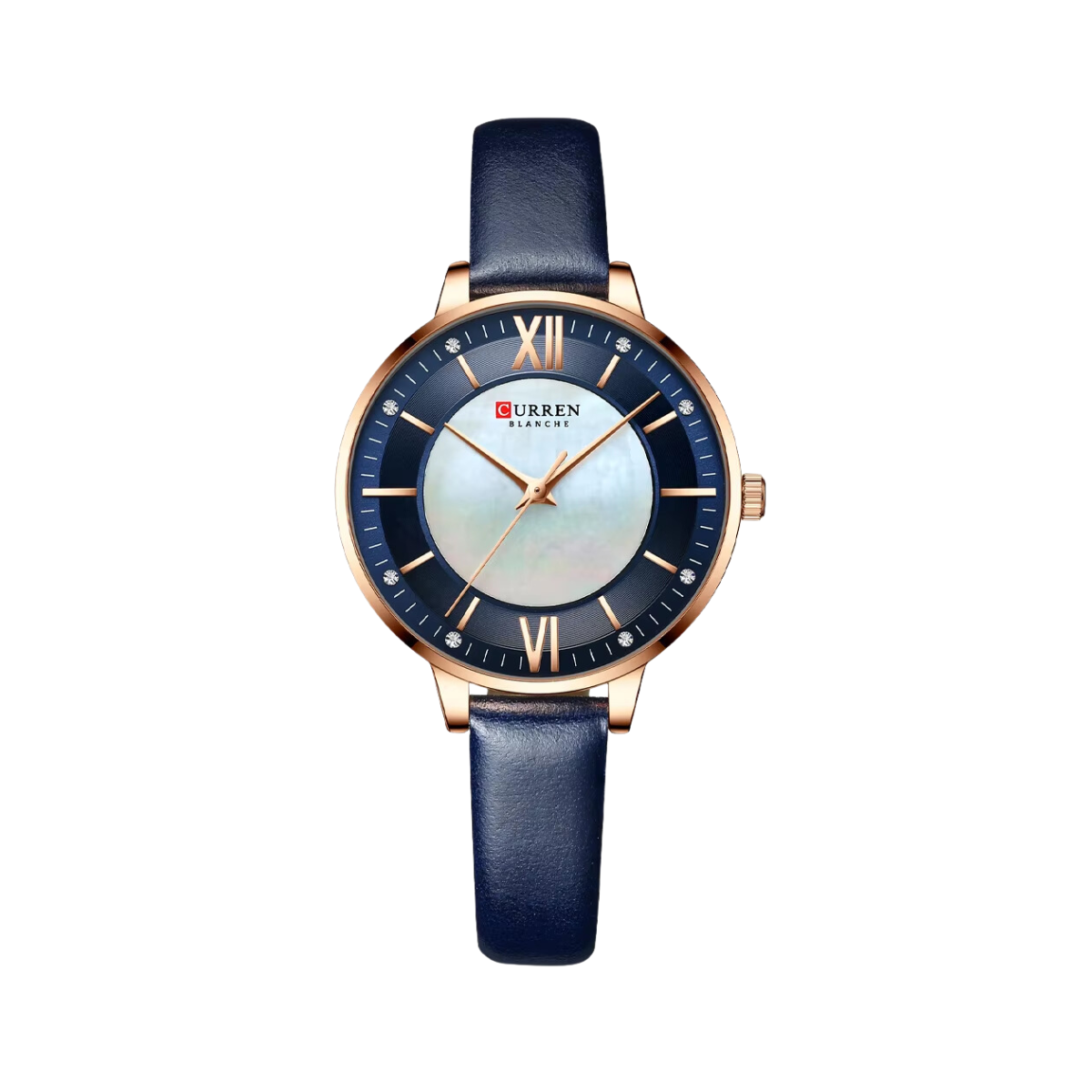 Relógio Feminino Pulseira de Couro Azul Marinho - Curren 9080B