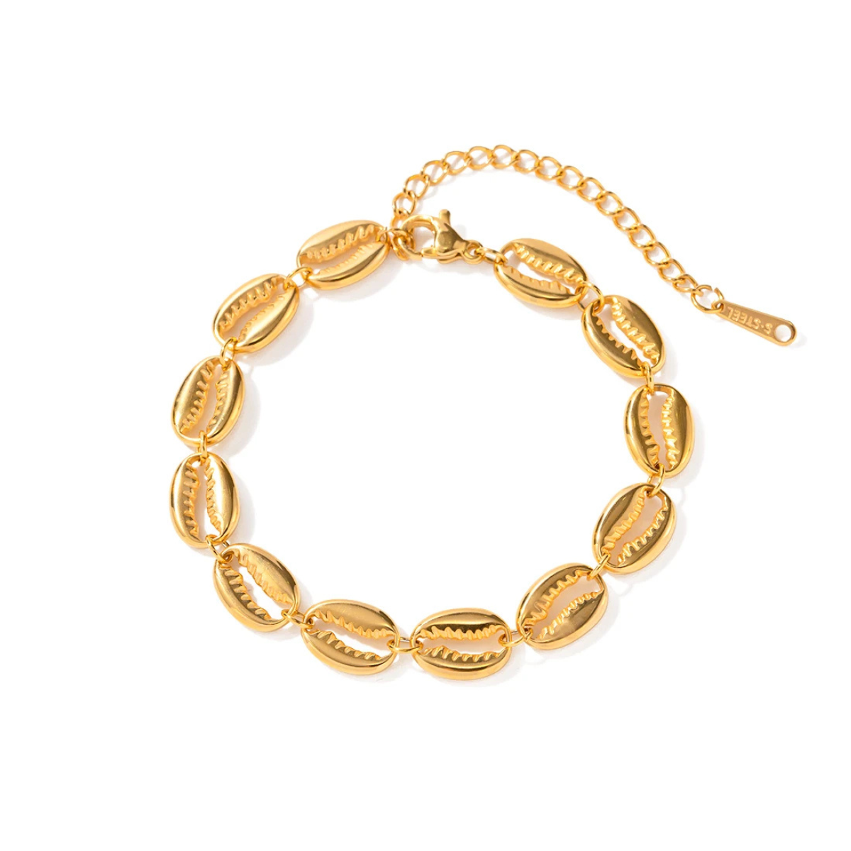 Pulseira Feminina Concha de Aço Banhado à Ouro 18k