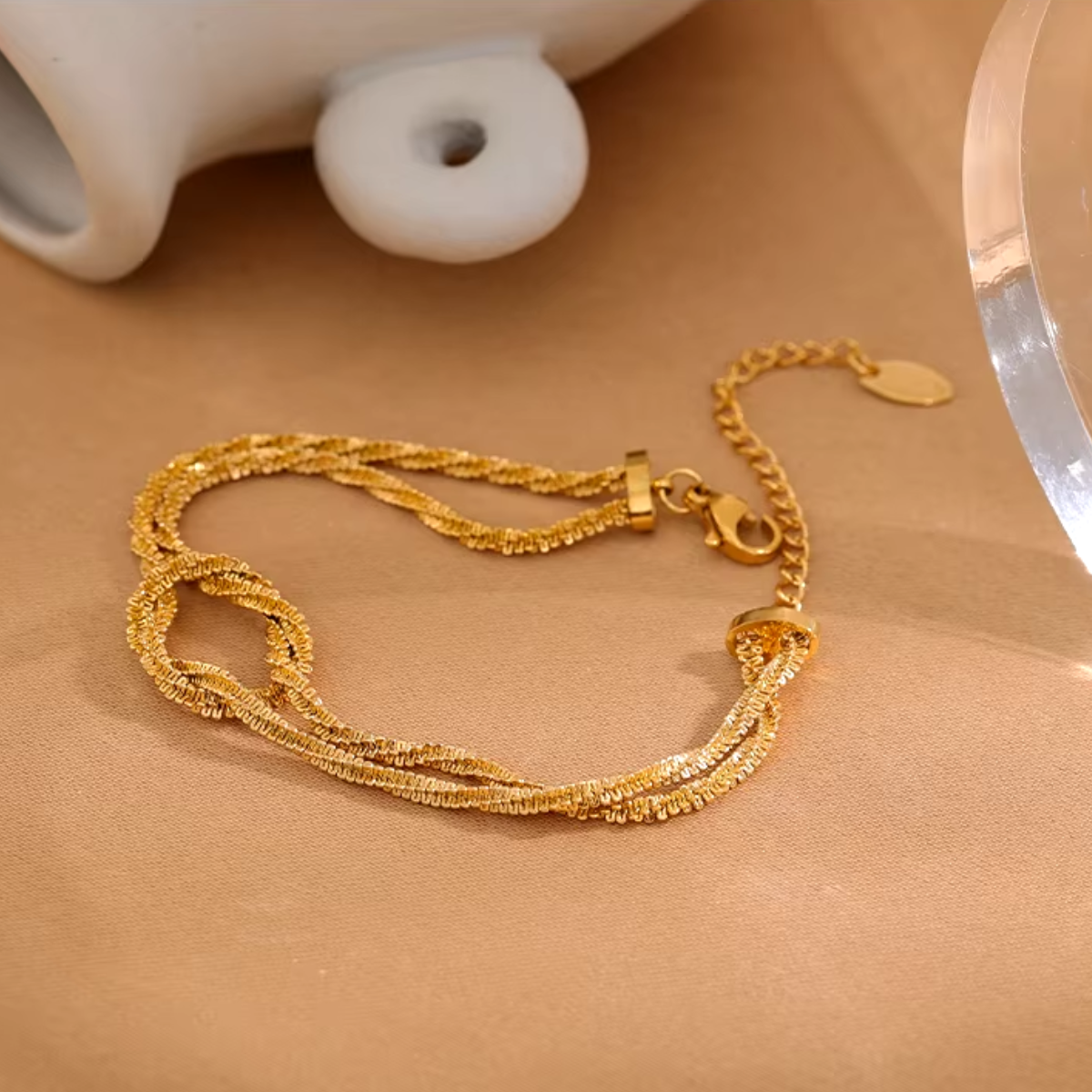 Pulseira Feminina Moir de Aço Banhado à Ouro 18k