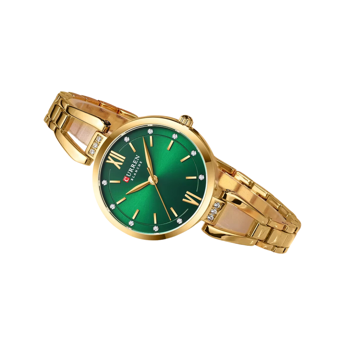 Relógio Feminino de Aço Dourado e Verde - Curren 9092