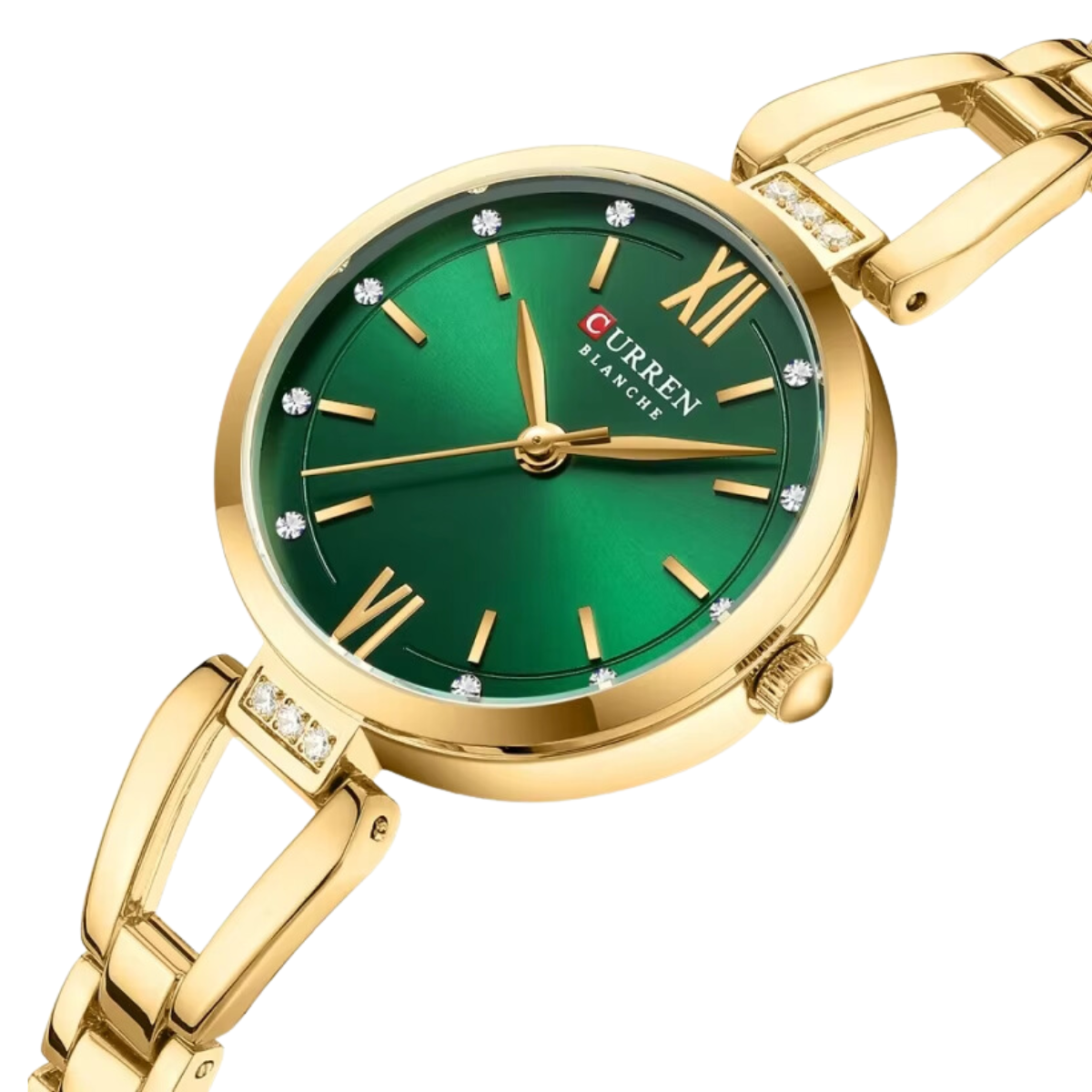 Relógio Feminino de Aço Dourado e Verde - Curren 9092